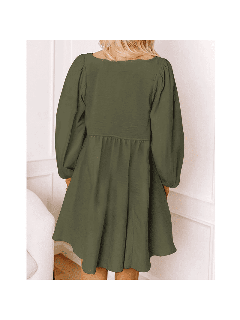 knee length dresses for ladies PRETTYGARDEN Women's Casual Midi Dresses Square Neck Short Sleeve Smoc main image 0