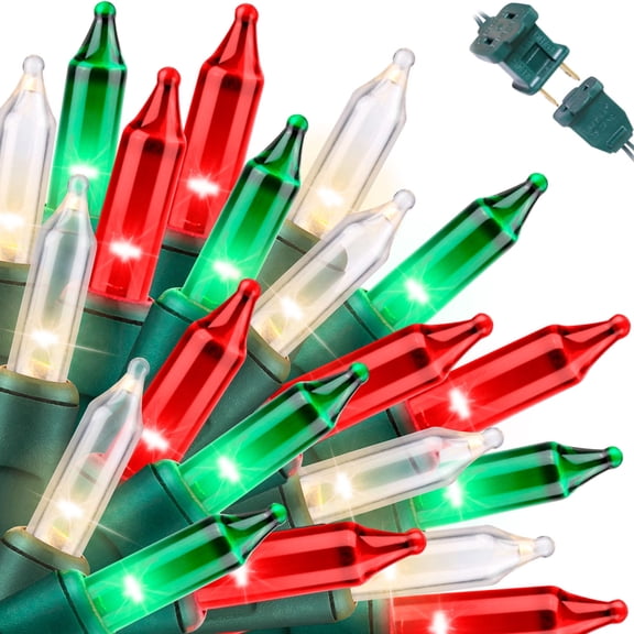 Super-Bright Extendable Warm White Green red Christmas Lights Decoration 100Lights 19.6ft UL Certified Mini Bulb String Lights for Outdoor Christmas Tree Garden Patio Wedding Decor