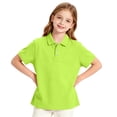 thumbnail image 4 of Girls Short Sleeve Pique Polo Shirt Preschool Shirt Matching Ribbed Collar Banded Sleeves Three-button Placket Uniform Fluorescent Green 120, 4 of 7