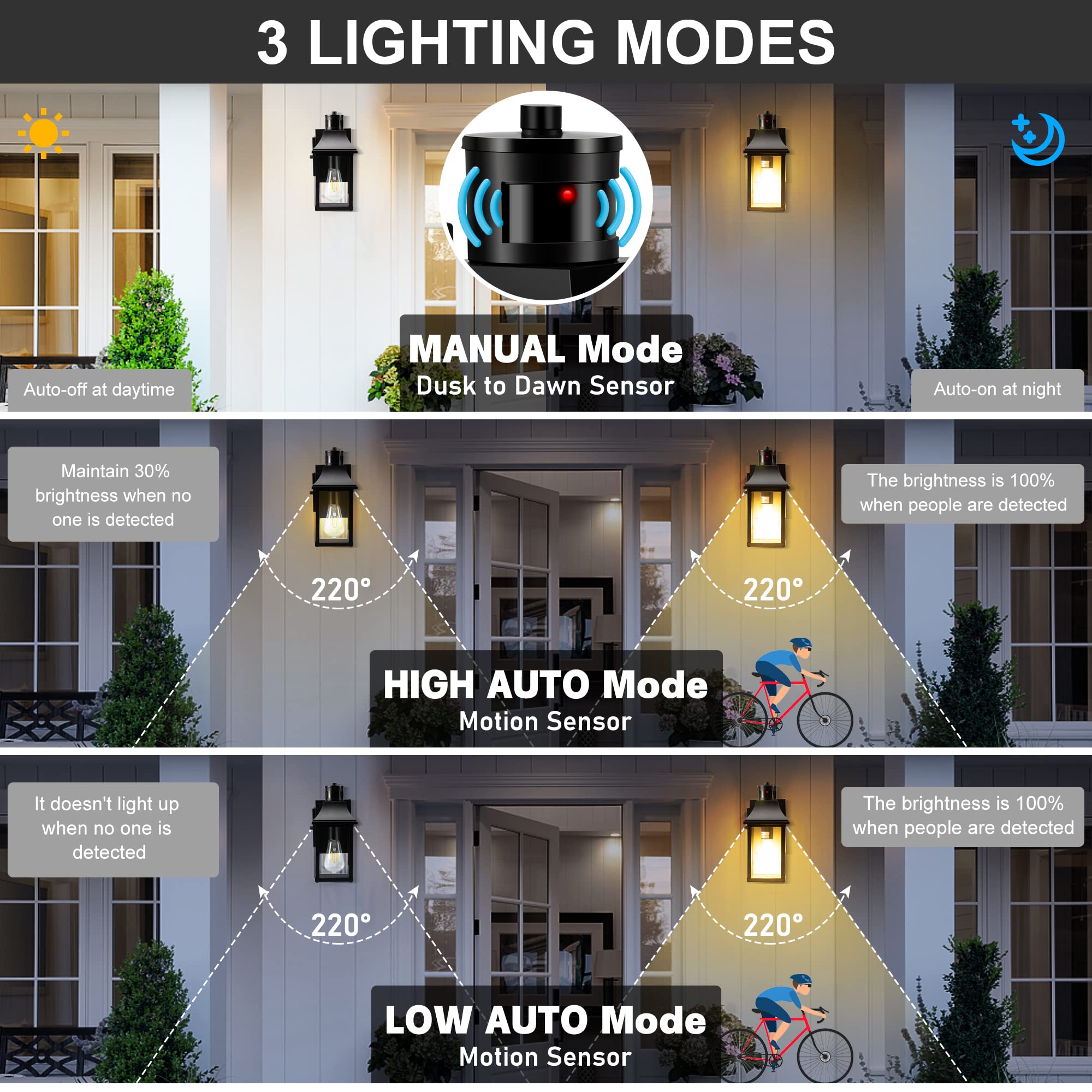 White Outdoor Porch Lights with GFCI Outlet,Dusk to Dawn Outdoor Lighting Work with Security Camera,Aluminum Exterior Outdoor Wall Lights Fixture,Wate - 2