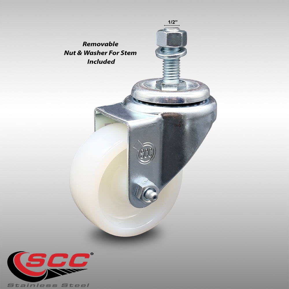 Stainless Steel Nylon Swivel Threaded Stem Caster w/3" x 1.25" White