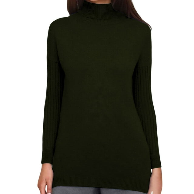 Comdrip Hauts à Col Roulé pour Femmes Col Haut Asymétrique Chandail à Épaules Tombantes Manches Longues Mode Décontractée chandail-Over Automne 2025, Vert Noirâtre m