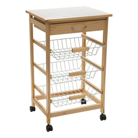 Organize It All 3 Tier Basket and Drawer Kitchen Storage Cart