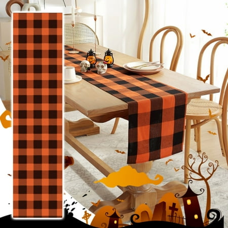 

decoration Linen Orange Black Plaid Table Runner Tablecloth Farmhouse Fall Home Kitchen Table Decorations (Orange And Black) Table Runner Party Checkered Tablecloth