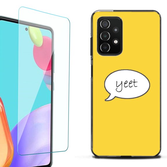 Slim-Fit Flexible TPU Gel Phone Case (black) for Samsung Galaxy A52 5G, with Tempered Glass Screen Protector, by OneToughShield ® - Yeet