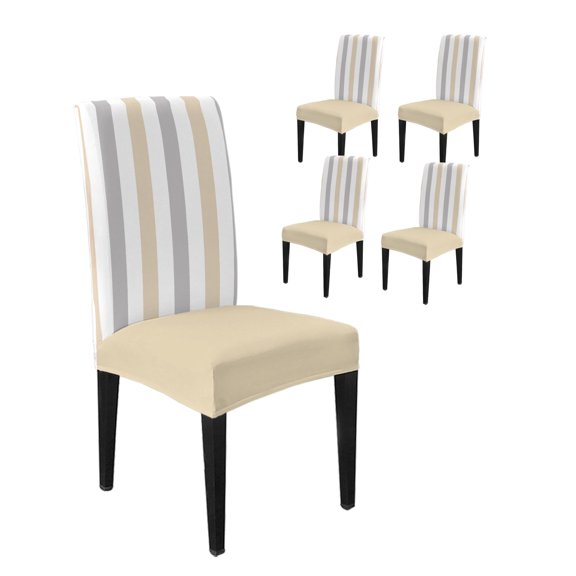 Chair Covers for Dining Room Set of 4,Classical Beige Grey Striped Stretch Seat Protector Washable Removable Chairs Slipcovers for Kitchen Banquet Wedding Hotel Modern Minimalist Lines