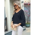 thumbnail image 2 of Women T Shirt V Neck 3/4 Ruffle Sleeve Eyelet Tops for Women Casual Blouses Tunic Top Trendy 2025 Black S, 2 of 7