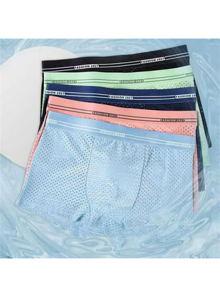 CAICJ98 Mens Underwear Men's Underwear Pouch Ice Silk Underpants Low Rise  Trunks Short Leg Boxer Briefs Pink,L 