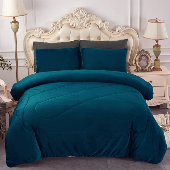 JML Sherpa Fleece Borrego Blanket 3 Pieces,Cal King 87" x 95",Thick Warm Blanket,Teal,7.5lb