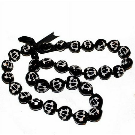 Hawaii Black Kukui Nut Leis with White Turtle 32 Inches