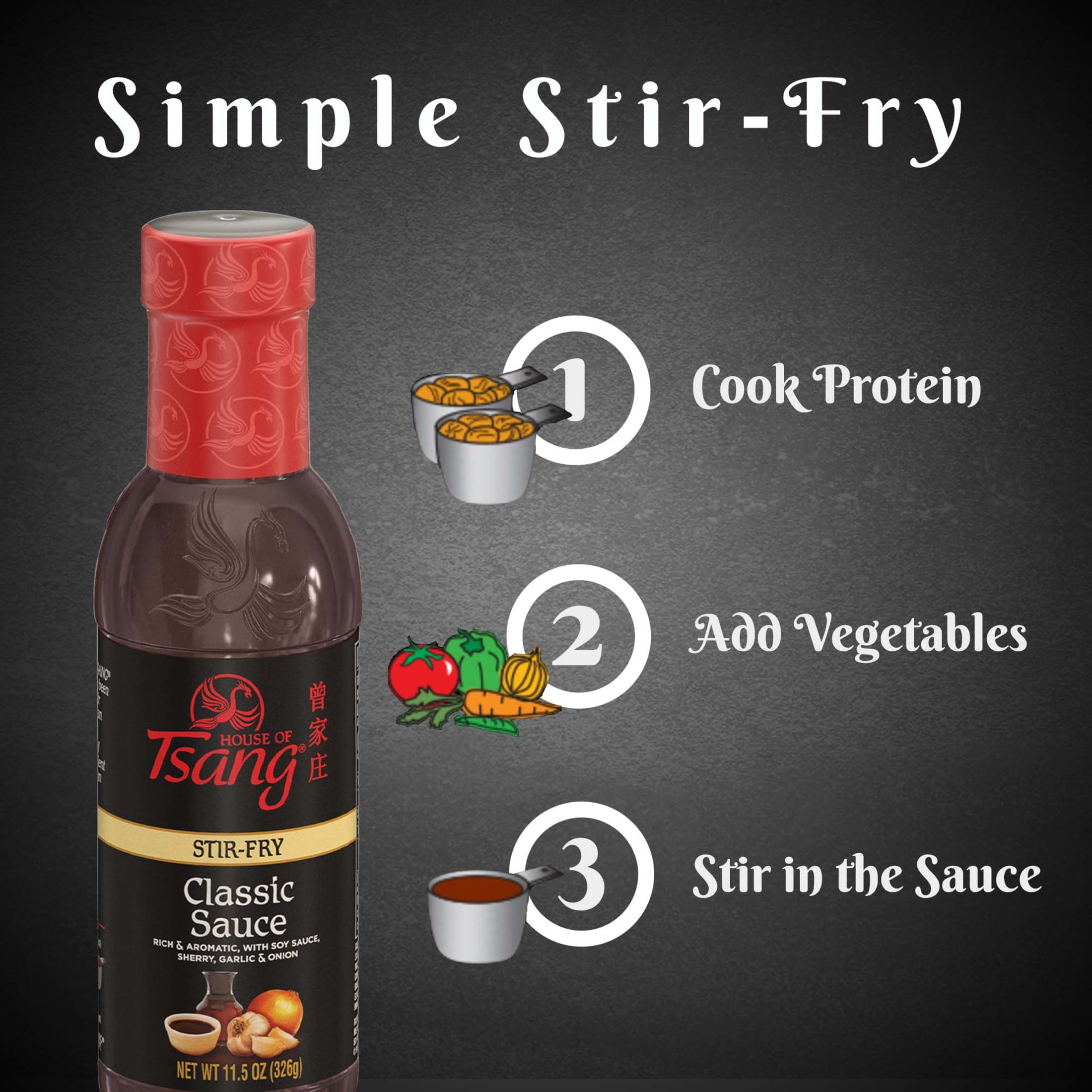(3 pack) HOUSE OF TSANG Classic Stir-Fry Sauce, Shelf-Stable, 11.5 oz Glass Bottle