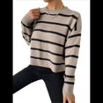 thumbnail image 2 of Suéter de Rayas con Hombros Caídos para Mujer, Suéter de Punto de Cuello Redondo Extragrande, Top Tipo Jersey. Caqui S, 2 of 10