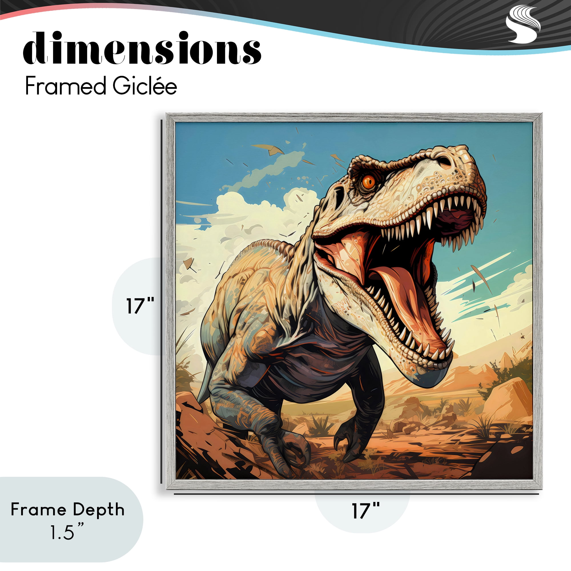 Stupell Industries Velociraptor Desert Sunset Gray Framed Giclee Art, design by Creative Studio