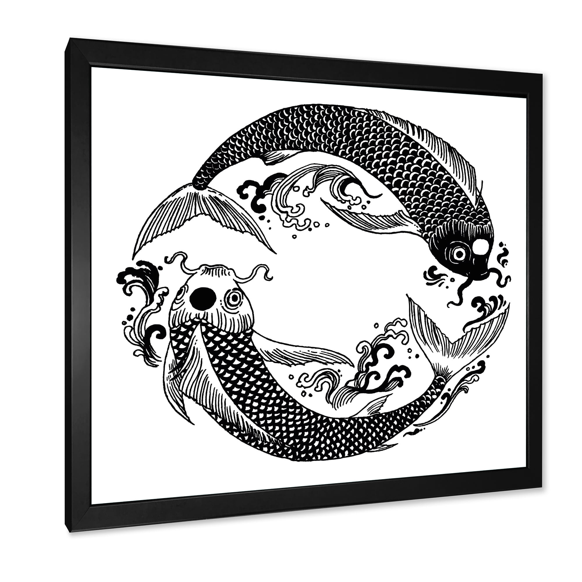 Designart 'China Koi Fish In Chinoiserie Style III' Nautical & Coastal Framed Art Print