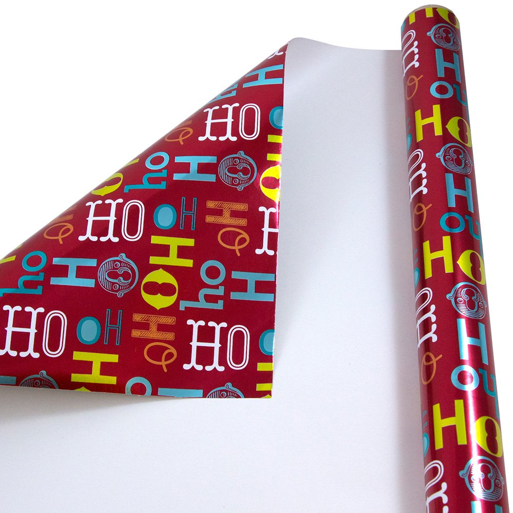JAM Christmas Wrapping Paper, 25 Sq Ft, 1/Pack, Red Ho Ho Ho Gift Wrap