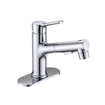 JERFIT Modern Single-Hole Bathroom Sink Faucet with Pull-Out Sprayer, Pop-Up Drain, Chrome Finish