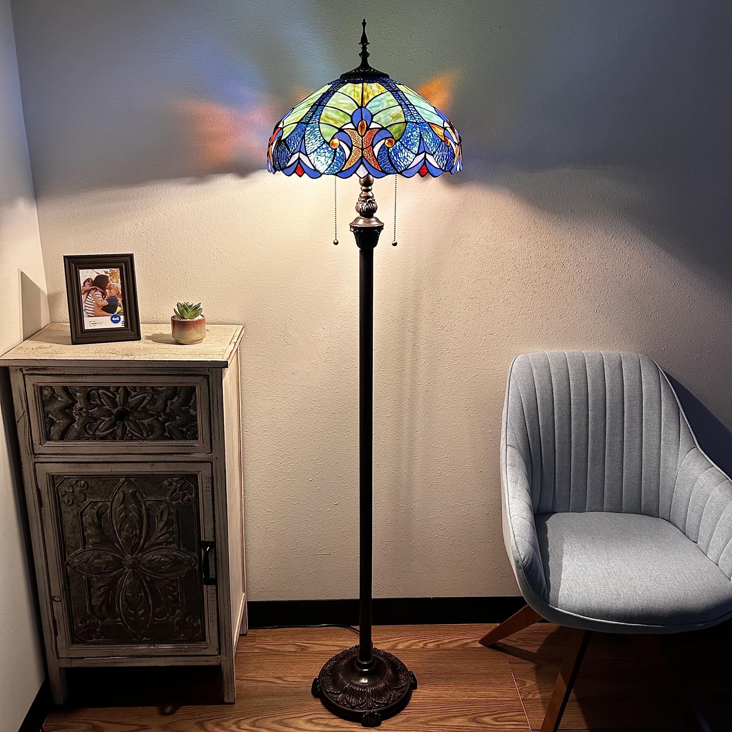 Tiffany Floor Lamp Blue Liaison Stained Glass LED Bulbs Included for Living Room Bedroom 16"W*16"D*64"H