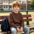 thumbnail image 7 of Tdoqot Boys Waffle Knit Sweatshirt Crewneck- Long Sleeve Fashion Casual Fall Winter Kids Basic Tops Brown Size 4-12, 7 of 7