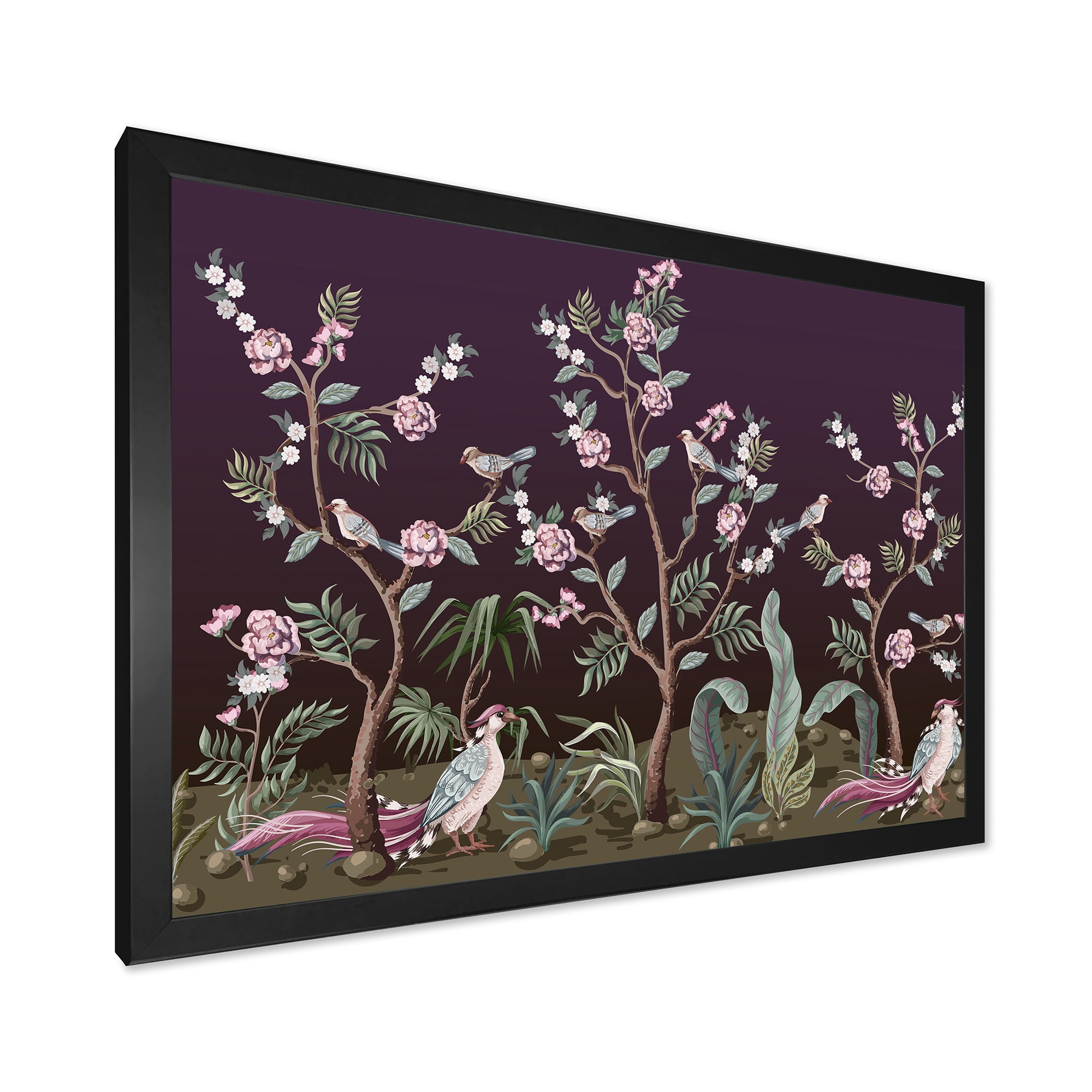 Designart 'Chinoiserie With Peonies and Birds I' Traditional Framed Art Print