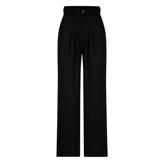 Timegard Womens Formal Pants Elastic High Waist Straight Leg Solid Color Office Work Lounge Pants Pockets