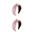 thumbnail image 3 of Seitruly Diadema de franela con perlas, aros para el pelo a la moda, diadema multicolor para mujer, tocado Vintage, buena elasticidad, rosa Rosado 2piezas Seitruly CBP582345, 3 of 6