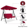 thumbnail image 3 of 3-Seats Outdoor Porch Swing, Patio Swing Chairs with Adjustable Canopy & Durable Steel Frame, Outdoor Swings for Adults, Removable Cushion for Garden, Yard, Balcony(Red), 3 of 8