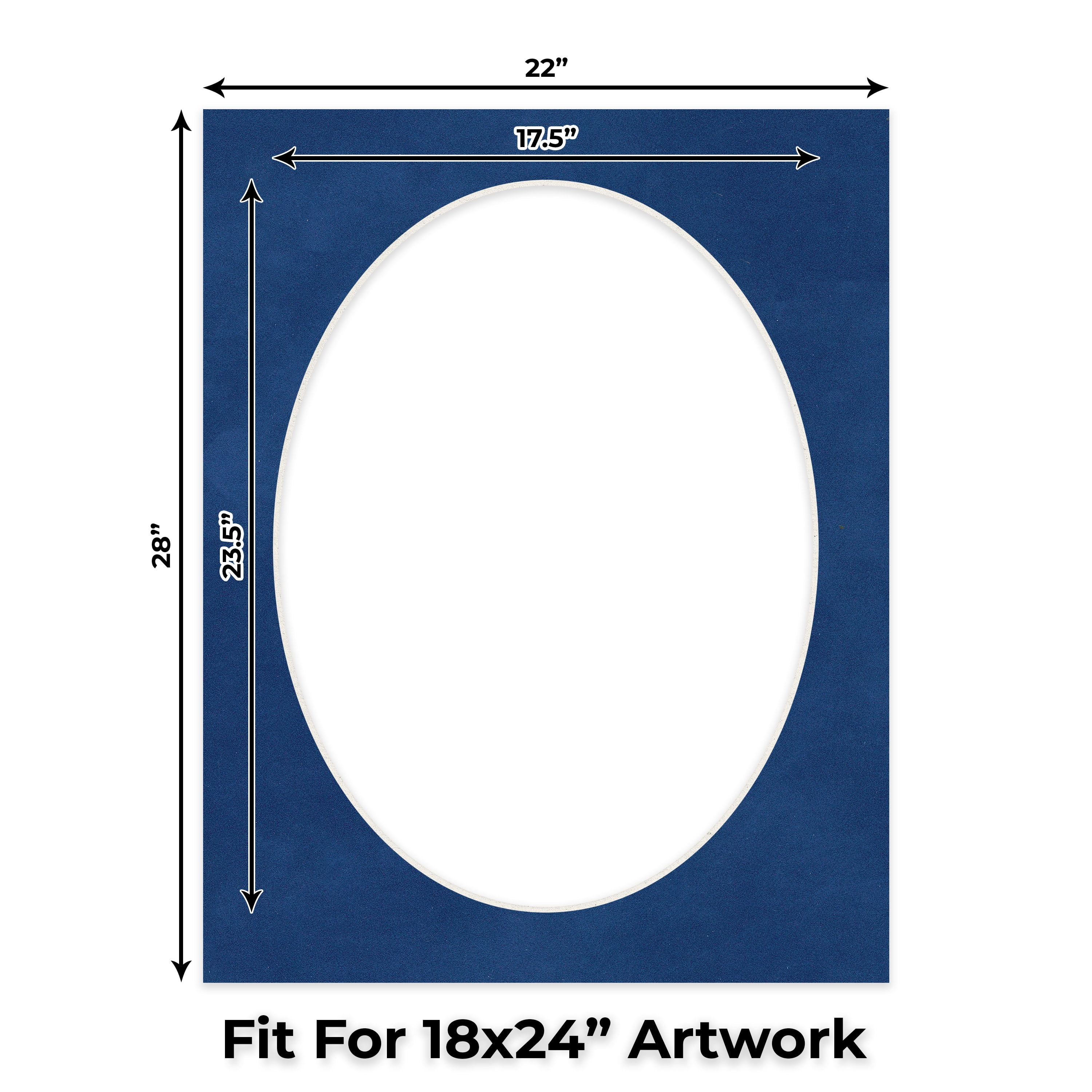 Brooke Blue Suede Picture Frame Mat for 22x28 Frames - Oval Opening for 18x24 Photos - 10 Mats