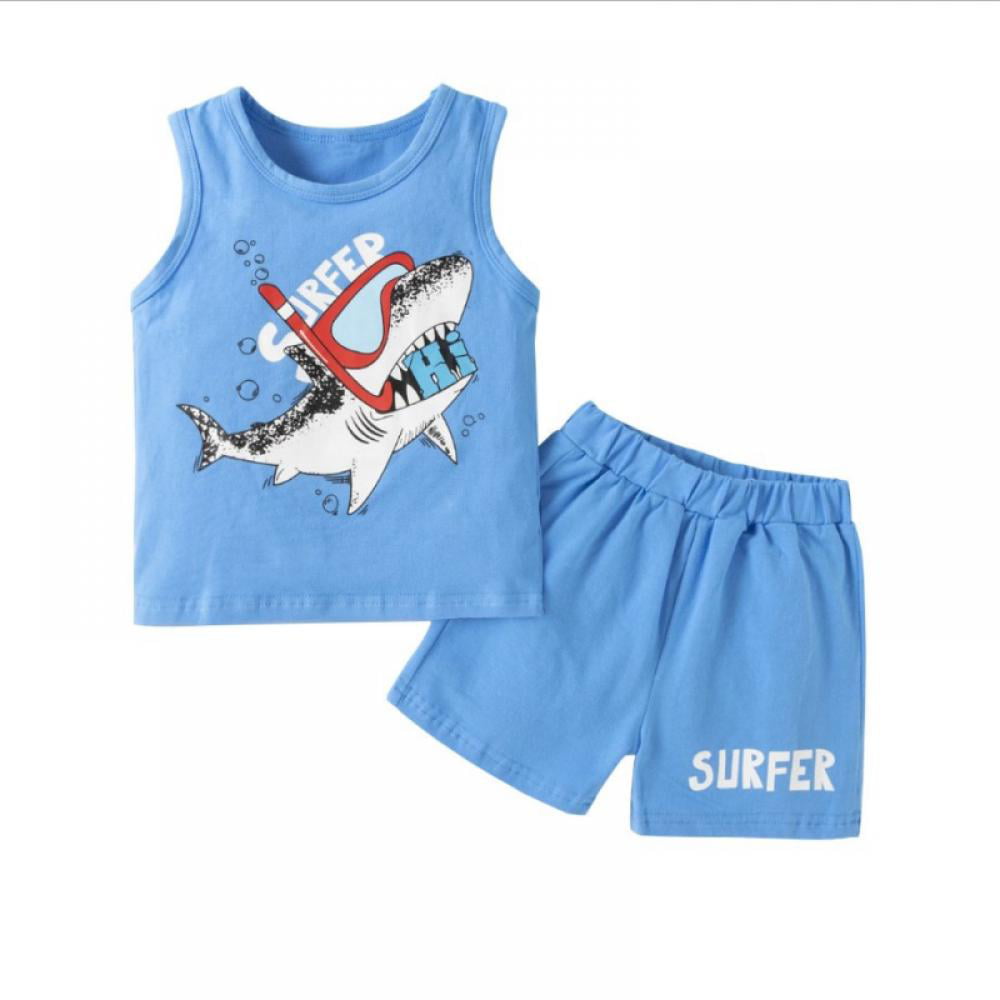 2PCS Toddler Baby Kids Boy Cartoon Vest Tops T-shirt+Shorts Pants Summer Outfits 