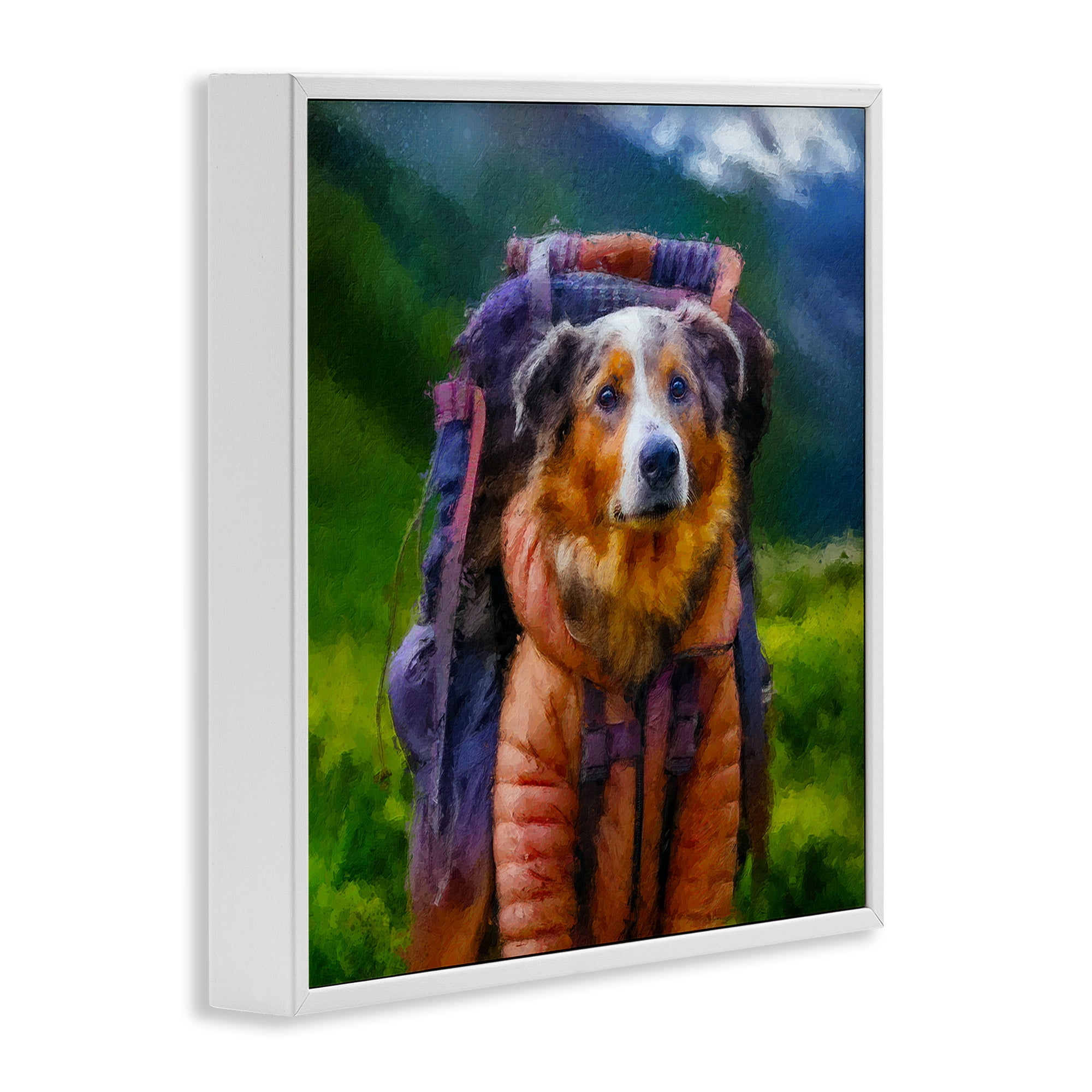 Stupell Industries Backpacking Hiker Dog White Framed Giclee Art, design by Sean Parnell