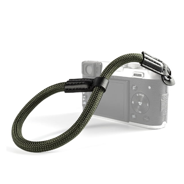 Camera Adjustable Rope Wrist Strap with Leather ends with electroplated mounting ring
