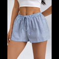 thumbnail image 4 of Pantalones Cortos Tipo Bóxer de Verano con Cintura Elástica, Cordón Ajustable y Estampado de Rayas para Mujer Azul L, 4 of 10