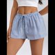 thumbnail image 4 of Pantalones Cortos Tipo Bóxer de Verano con Cintura Elástica, Cordón Ajustable y Estampado de Rayas para Mujer Azul L, 4 of 10