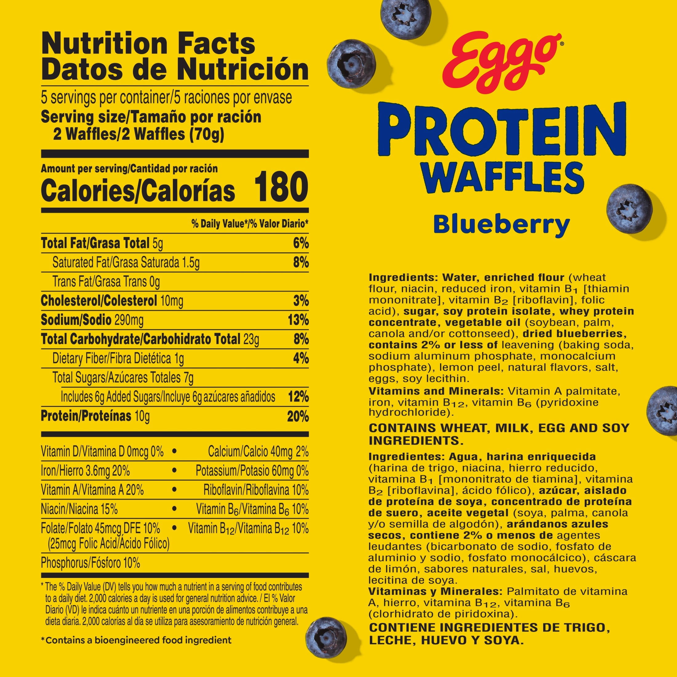 Eggo Protein Blueberry Waffles, Frozen Breakfast, 12.3 oz, 10 Count