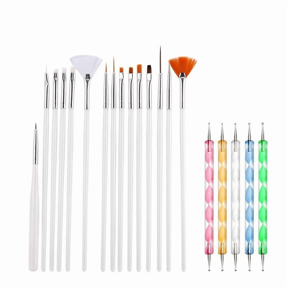 20-Piece Professional Nail Art Brushes Set, Dotting Tools, Dust Brush, Nail Drawing Pen for Perfect Manicure and Detailed Designs