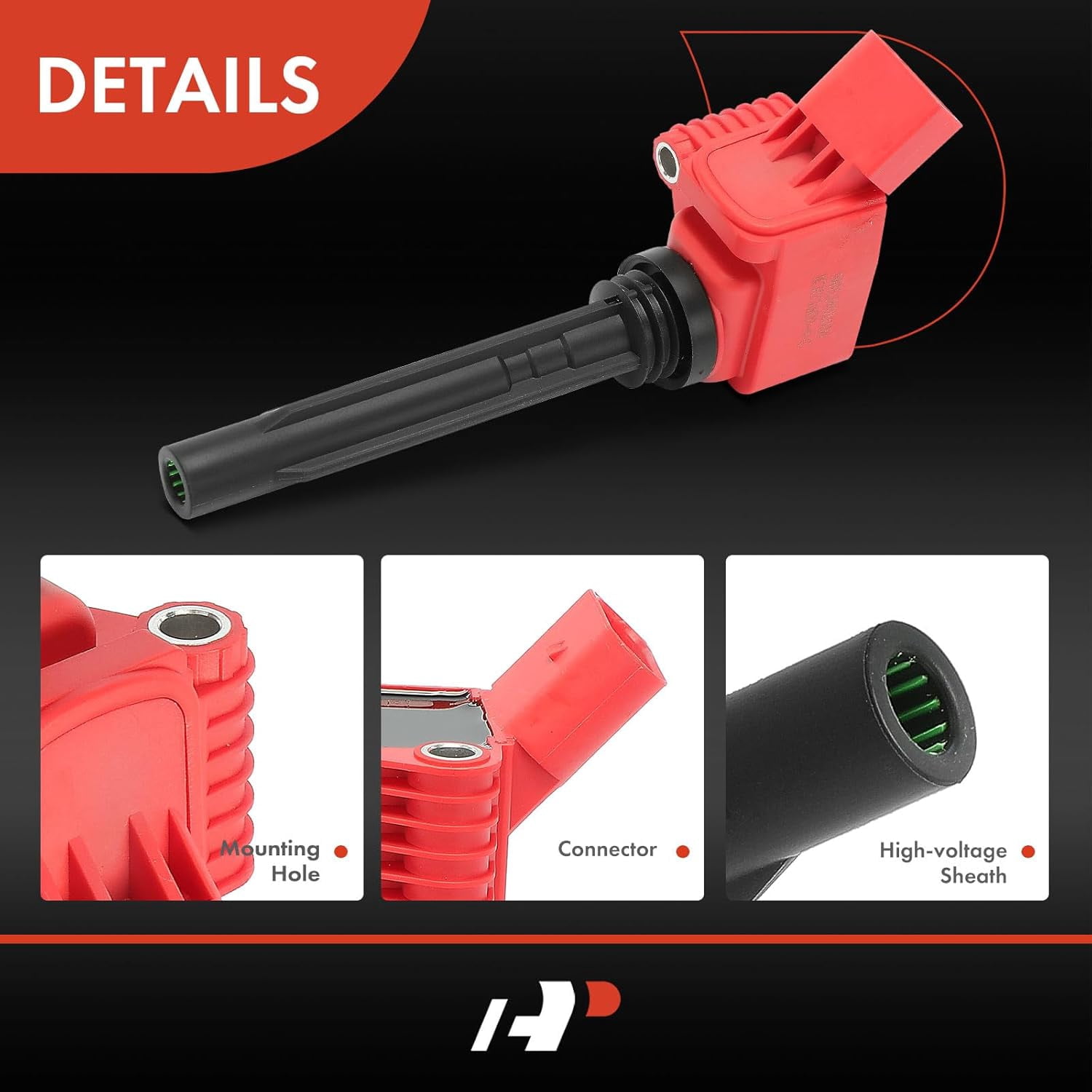 A-Premium (Red) Engine Ignition Coil Pack Compatible with Volkswagen Jetta, Passat, Golf, Tiguan, Beetle, Atlas & Audi A4, A4 allroad Quattro, Q5, Q7, A5 Quattro Sportback, A6 Quattro, A3, 4-PC Set