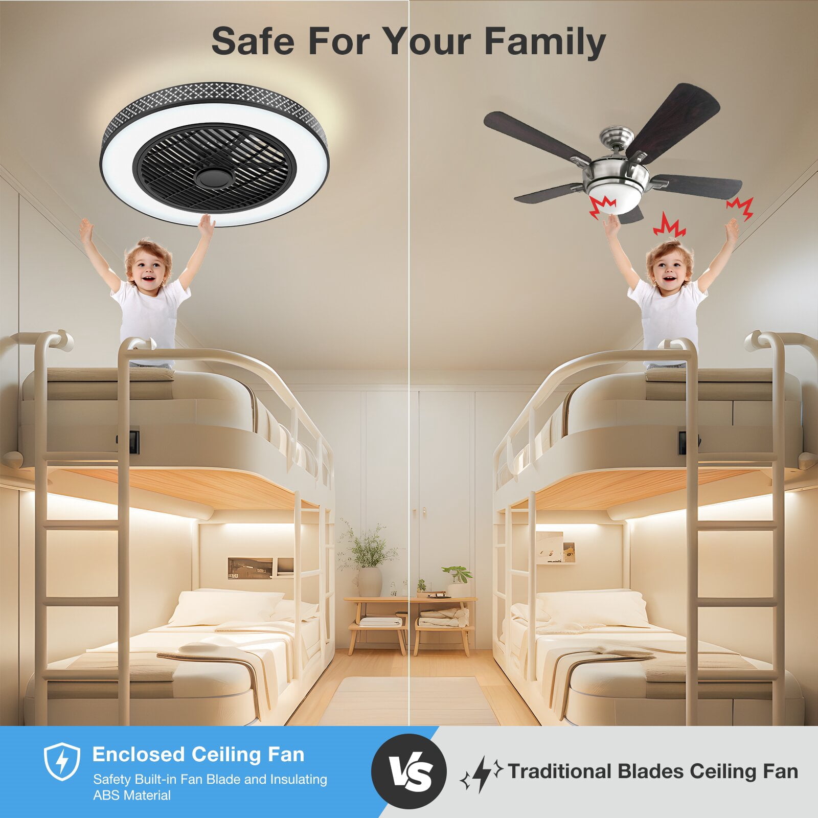 BLITZWILL 18 in Round Ceiling Fans with Lights, Dimmable Color Temperature and 6 Speeds, Remote & APP Control, Flush Mount Bladeless Reversible Motor, Black