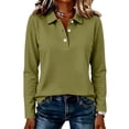 thumbnail image 3 of Women's Polo Shirts Golf Henely Button Down Tops Collared 3/4 Sleeve Tunic Work Blouses Plain Lightweight Clothes Army Green L, 3 of 6