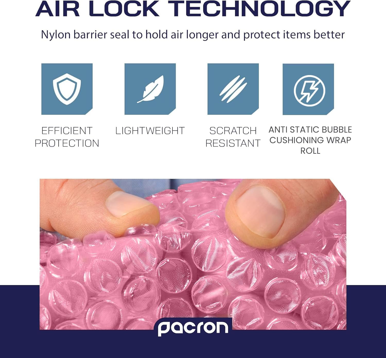 Pacron Anti-Static Bubble Wrap Roll 225FT x 24IN, 3/16" Small Bubbles, Pink – ESD Protection for Electronics & Fragile Items, 112 Sheets per Roll