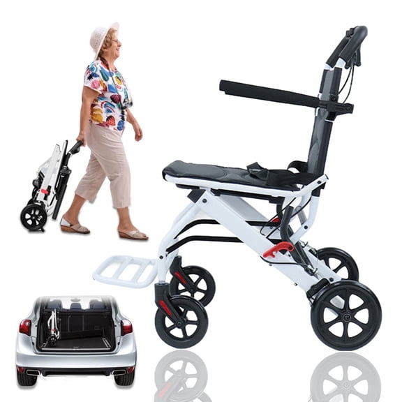 Xnigf Lightweight Folding Wheelchair for Adults, Portable Travel Chair with Ergonomic Handbrake, Adjustable Safety Strap & PU Wheels, Carbon Steel Frame, Supports 200 lbs