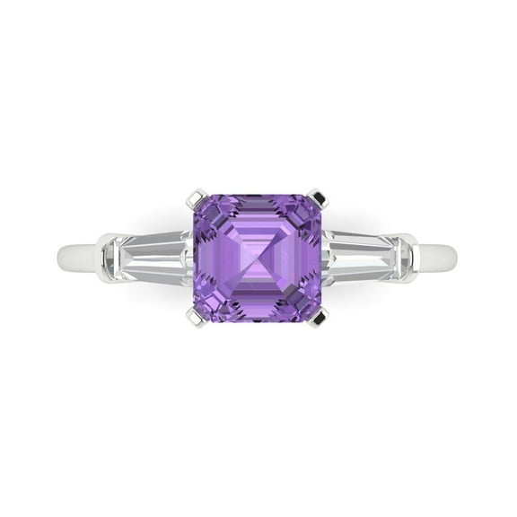 Three-Stone Engagement Ring for Women - 1.62ct Simulated Alexandrite in 14K White Gold Promise Ring