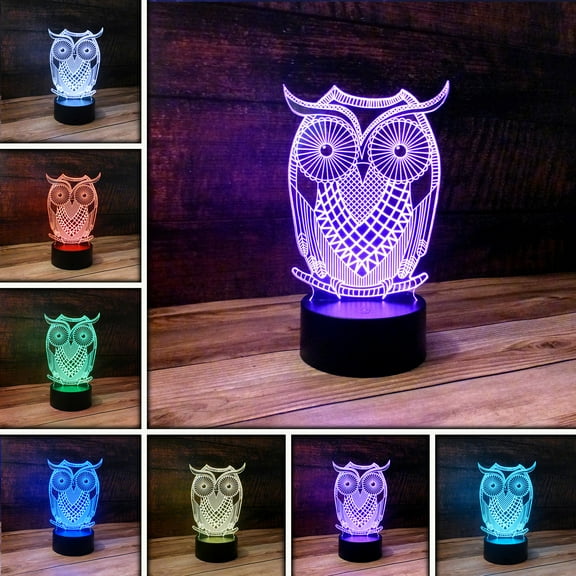 3D Illusion Lamp Animal Owl Bird Night Light Touch Table Desk 7 Color Changing LED Figure Decoration Kids Holiday Gift