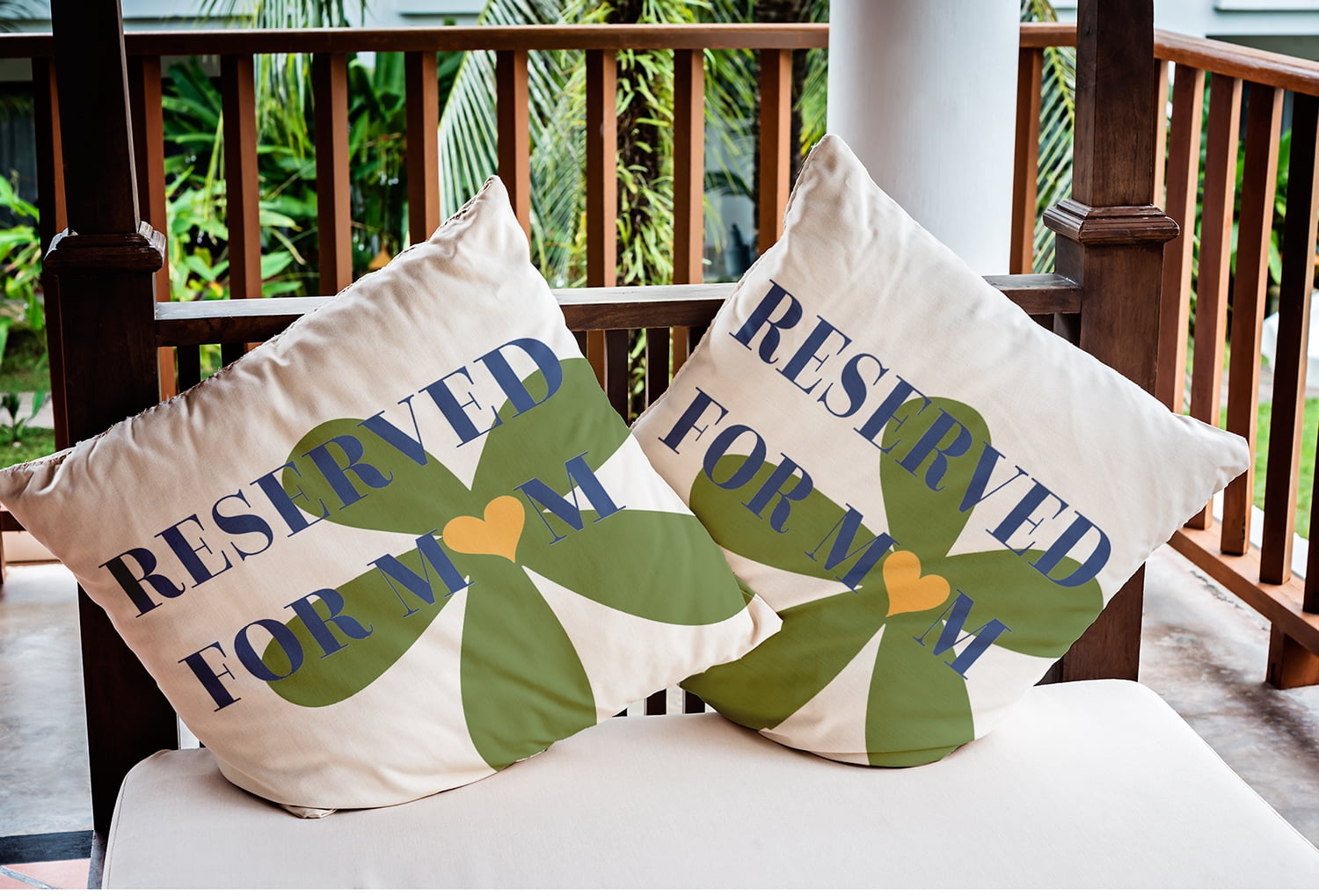 20" x 20" Simply Daisy Reserved for Mom with Hearts Indoor/Outdoor Pillow, Light Olive Green Qty 1