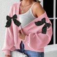 thumbnail image 4 of Qulqfy Pink Cardigan Sweaters for Women Trendy Knit Open Front with Bows Lantern Sleeve Shirts Lightweight Sweaters for Women L, 4 of 5