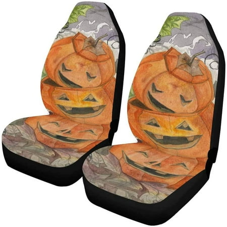 KXMDXA Set of 2 Car Seat Covers Halloween Ghost Pumpkin Universal Auto Front Seats Protector Fits for Car,SUV Sedan,Truck