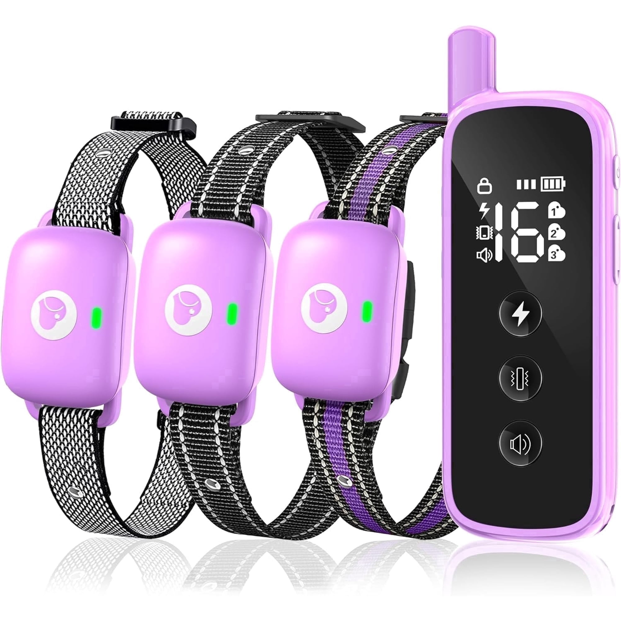 Heaflex Dog Traning Collar - 3300FT Shock Collar for Dogs with Remote Control IPX8 Waterproof 3 Modes (Beep/Vibration/Shock) Ecollar Security Lock for Large Medium Small Dogs Purple