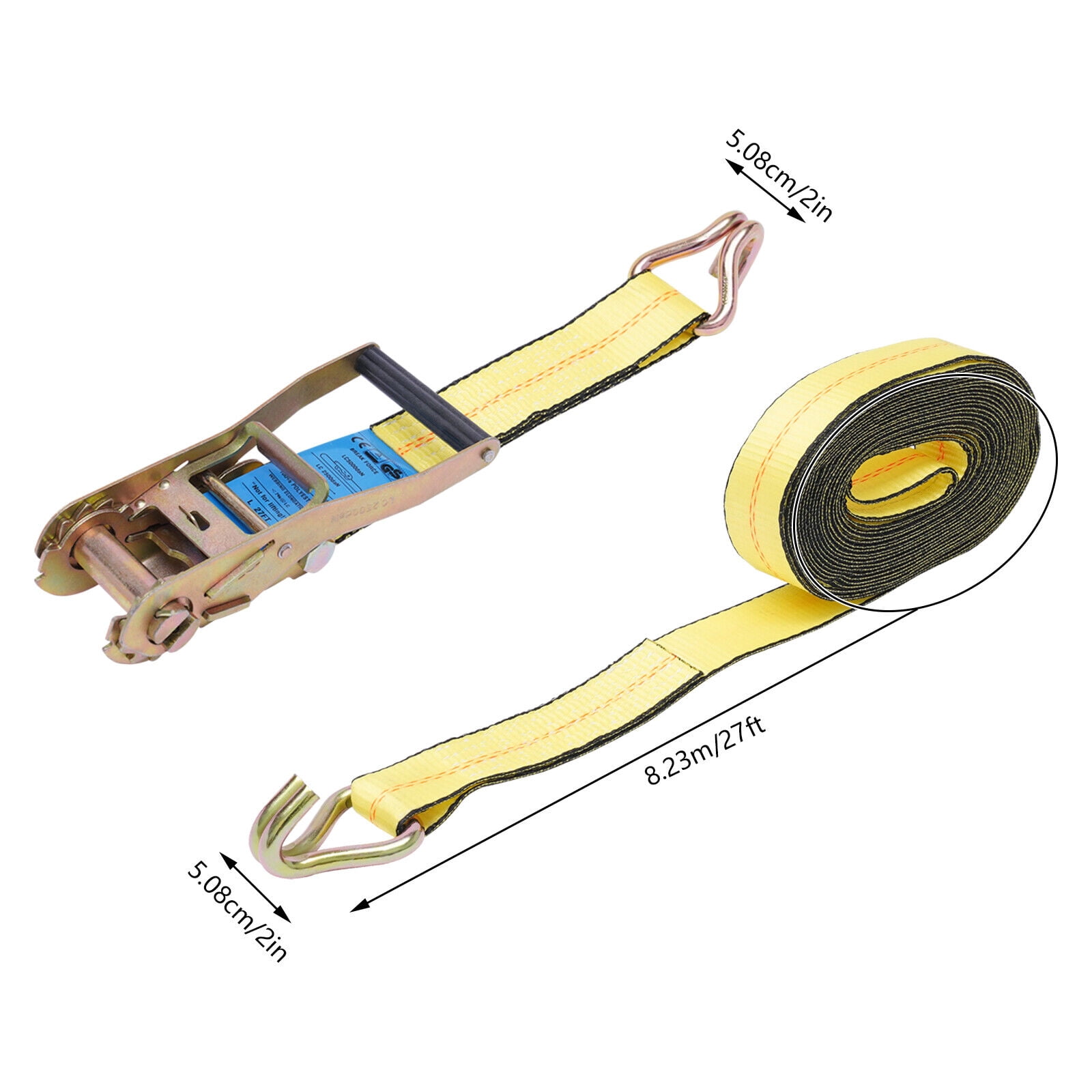 4 Pack Tie Down Straps Ratchet Double J Hook Heavy Duty 11000 lbs 2''x 27ft
