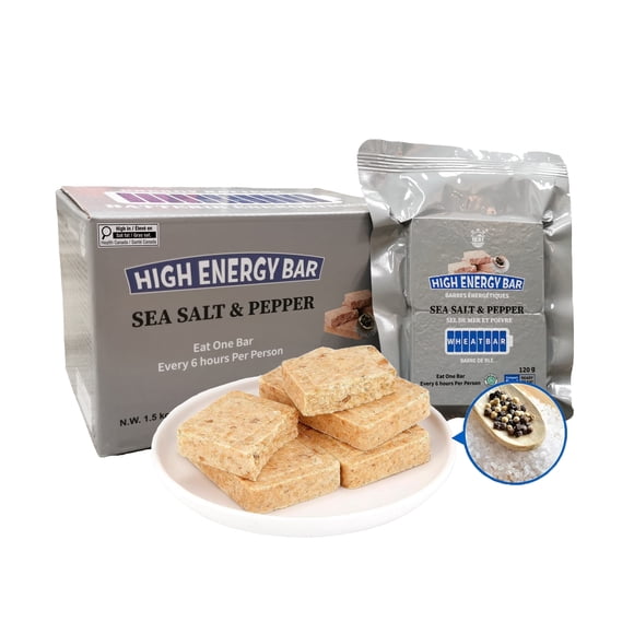 Barre Énergétique BDH Saveur Sel de Mer et Poivre 6600 Calories / 1,44 Kg/12 Sacs Ration Alimentaire d'Urgence Biscuits Énergétiques Compressés / Emballage Compact à Longue Durée de Conservation