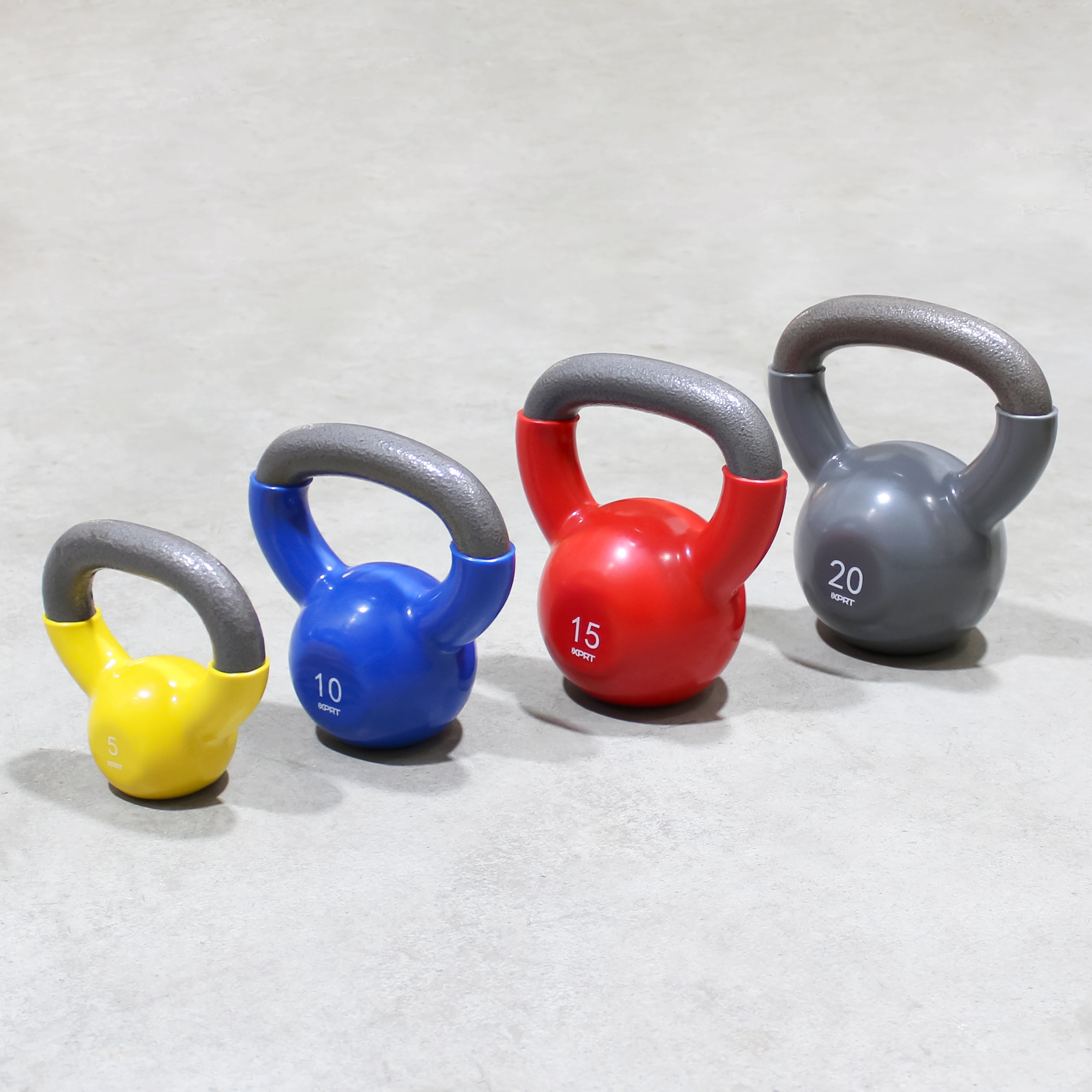 XPRT Fitness Vinyl Kettlebell Weight Combo Set of 4 5 10 15 20