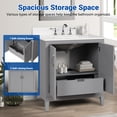 thumbnail image 3 of Luton 30" Single Bathroom Vanity with White Quartz Top, Sink & Backsplash. 31" W x 22" D x 34.5" H. Modern Gray. Solid Wood. Pre-Assembleb. 2 Soft-Closing Doors & 1 Drawer. Adjustable Feet., 3 of 9