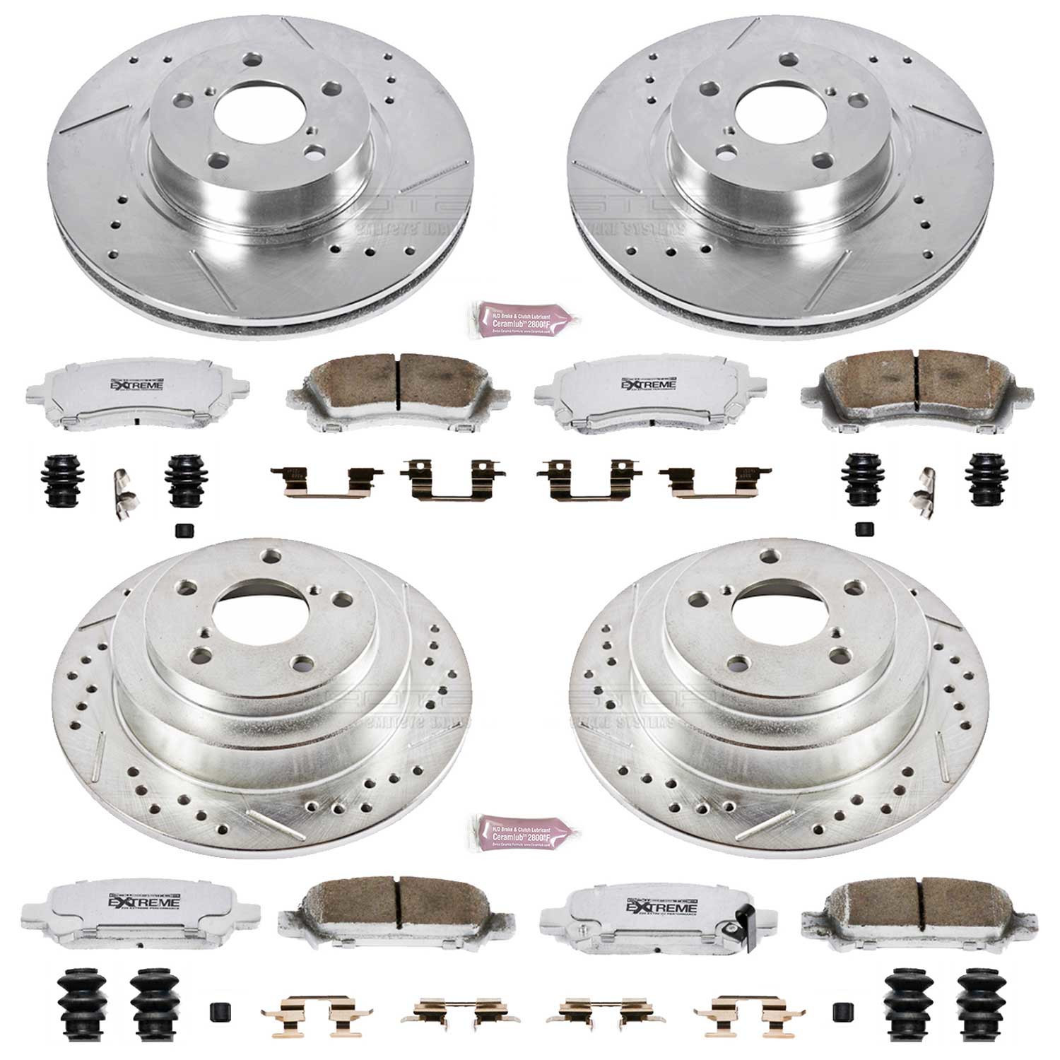 PowerStop Front and Rear Z26 Street Warrior Carbon-Fiber Ceramic Brake Pad and Drilled and Slotted Rotor Kit Fits: SUBARU Select Models K1122-26